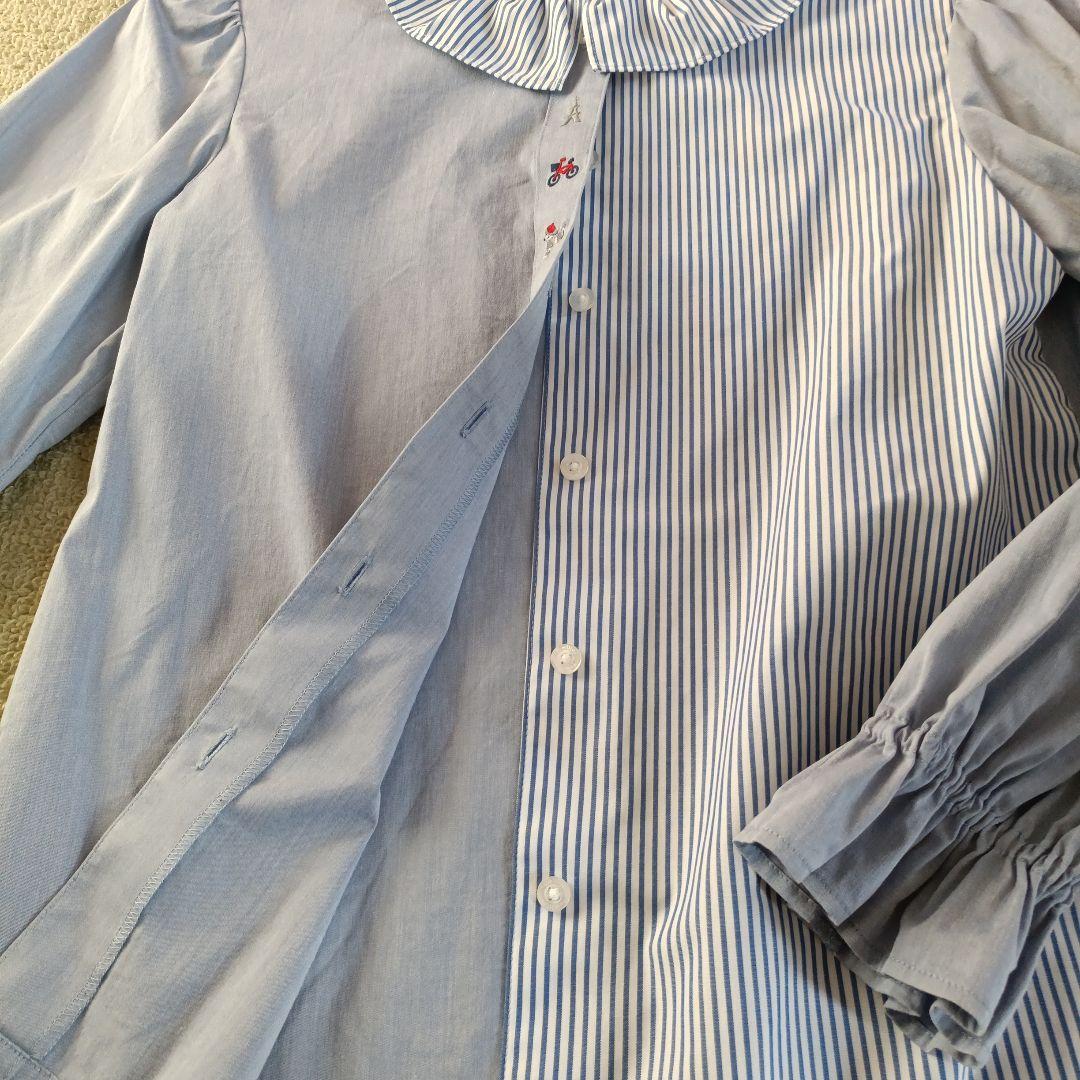 週末価格★美品‼️【familiar】 160 ストライプ襟付き長袖シャツ★