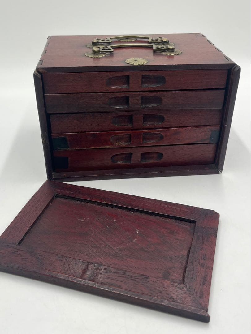 中国　竹嵌　骨牌　背竹牌　麻雀牌　唐木箱付