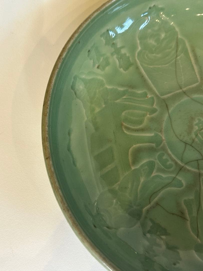 明代　龍泉窯　青磁盤　共箱付