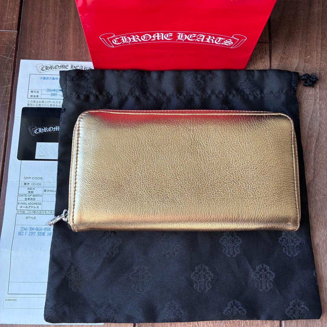 インボイス付きクロムハーツ　rec f zip セメタリークロス　長財布ゴールド