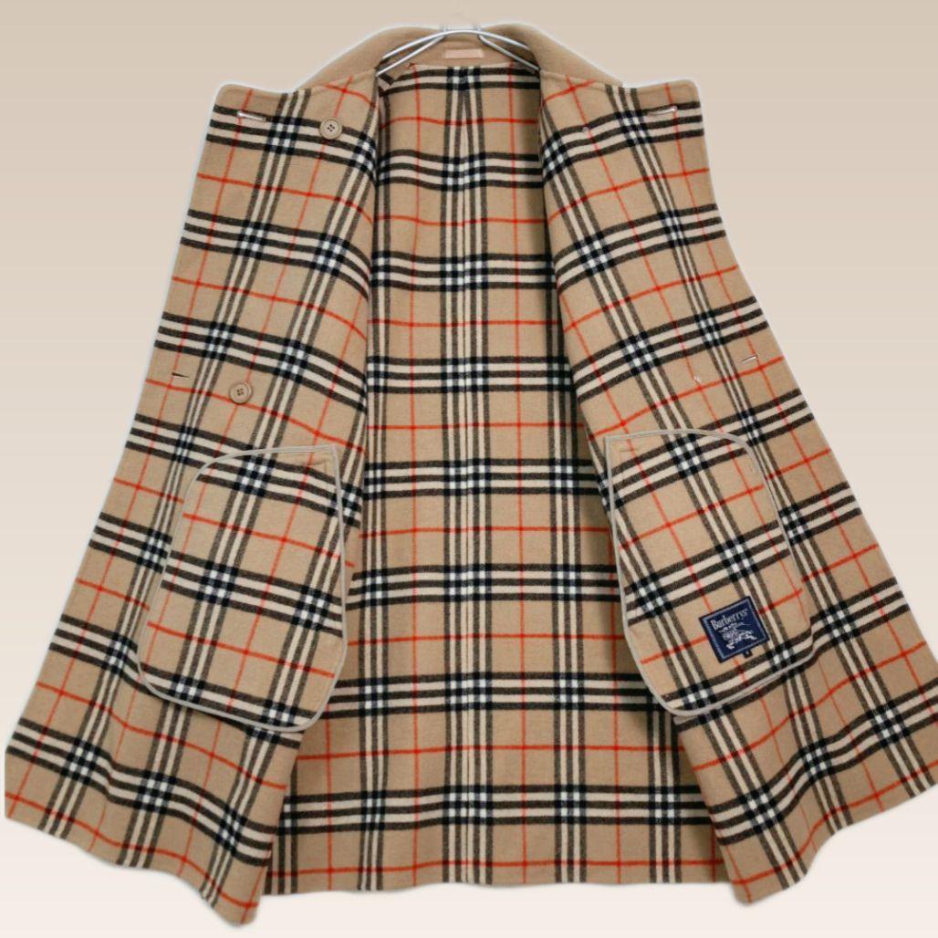 バーバリー カシミヤ混 ダブルフェイスコート ノバチェック ベージュ　金ボタン