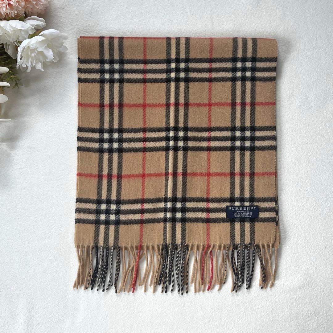 美品✨バーバリーロンドン　カシミヤ100% マフラー　英国製　ノバチェック