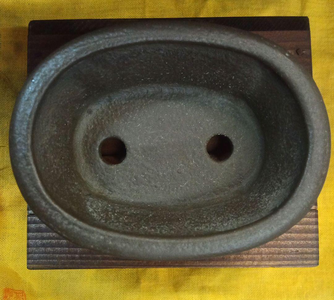 006.【陶翠】象嵌絵付/縁付楕円/盆栽鉢/木箱付き