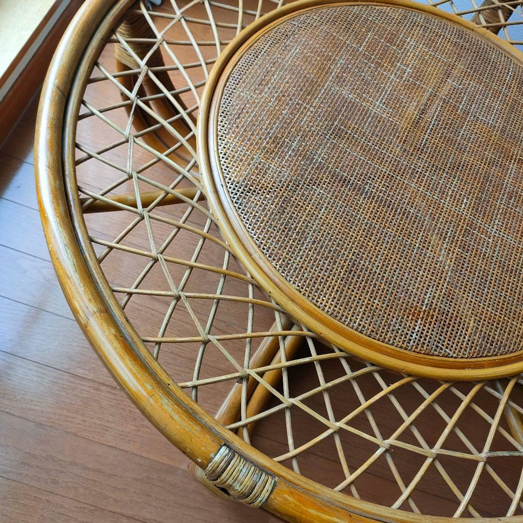 昭和レトロ ヴィンテージ 大型 ラタン ラウンドテーブル 円卓 座卓 籐家具