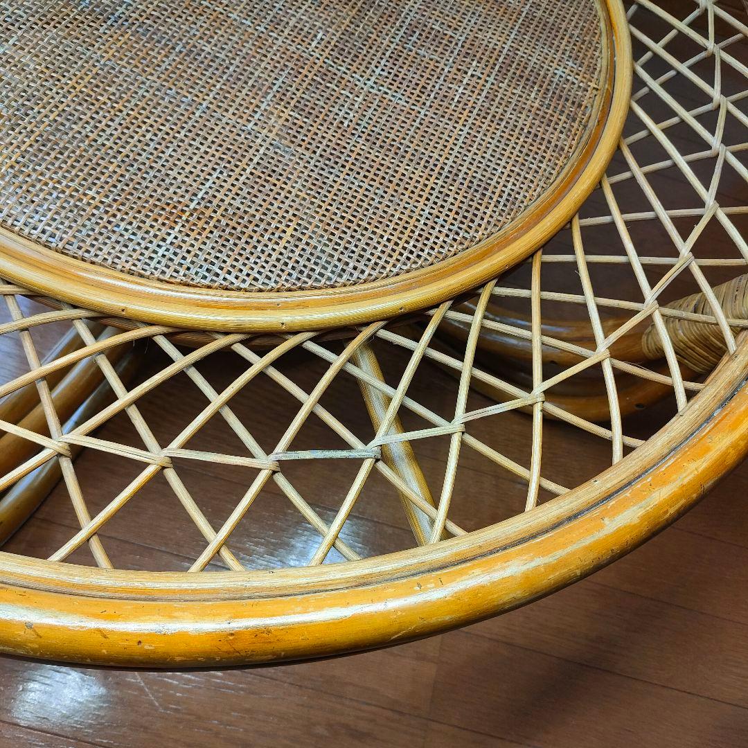 昭和レトロ ヴィンテージ 大型 ラタン ラウンドテーブル 円卓 座卓 籐家具