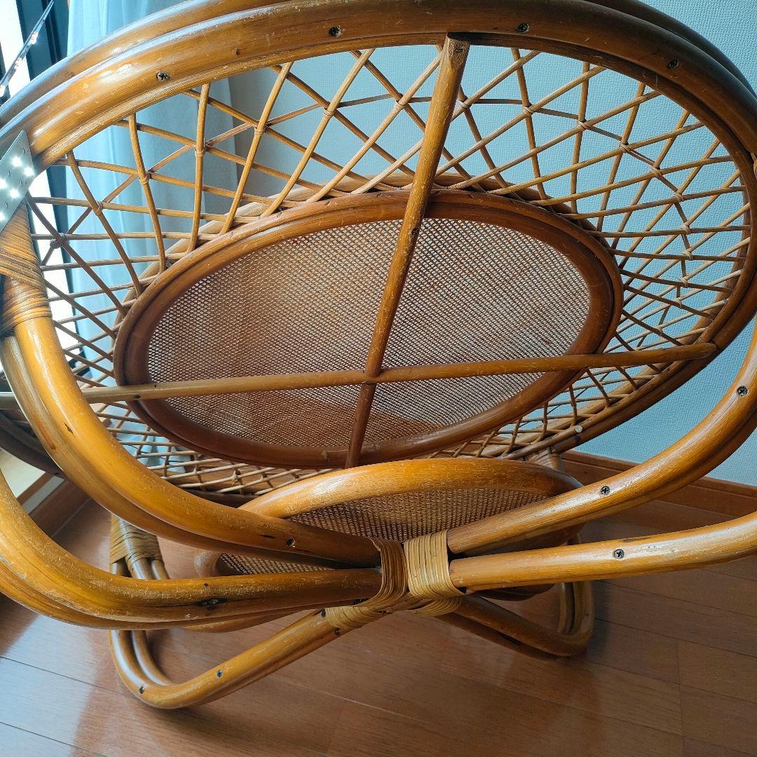 昭和レトロ ヴィンテージ 大型 ラタン ラウンドテーブル 円卓 座卓 籐家具