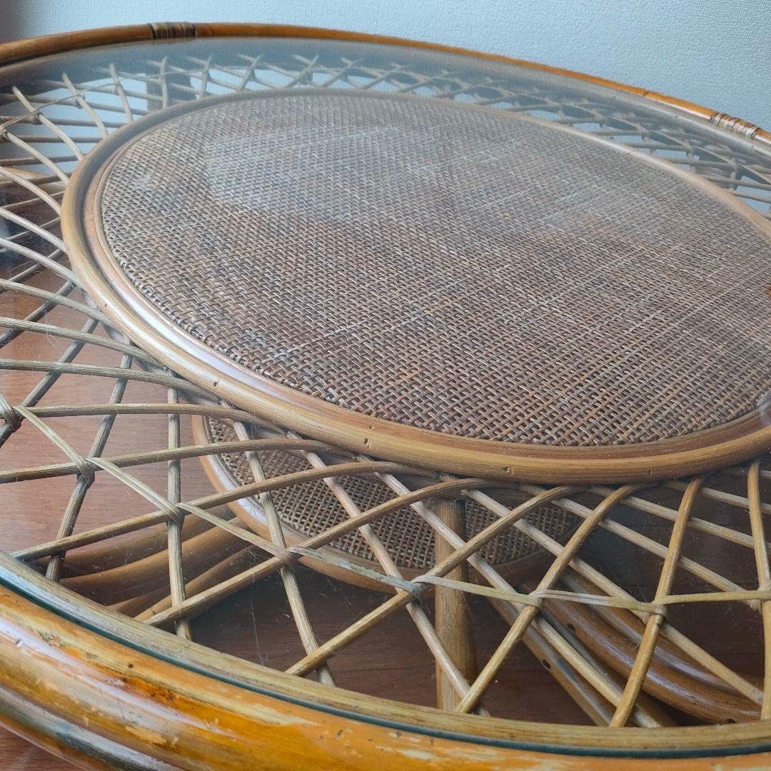 昭和レトロ ヴィンテージ 大型 ラタン ラウンドテーブル 円卓 座卓 籐家具