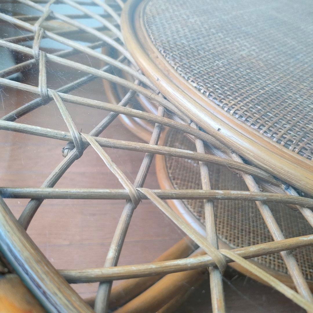 昭和レトロ ヴィンテージ 大型 ラタン ラウンドテーブル 円卓 座卓 籐家具