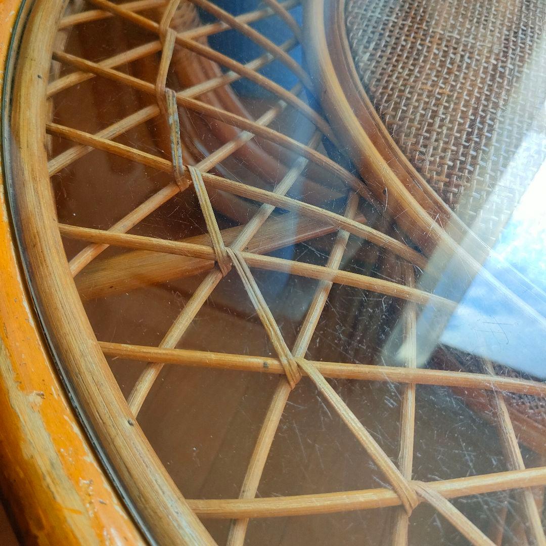 昭和レトロ ヴィンテージ 大型 ラタン ラウンドテーブル 円卓 座卓 籐家具