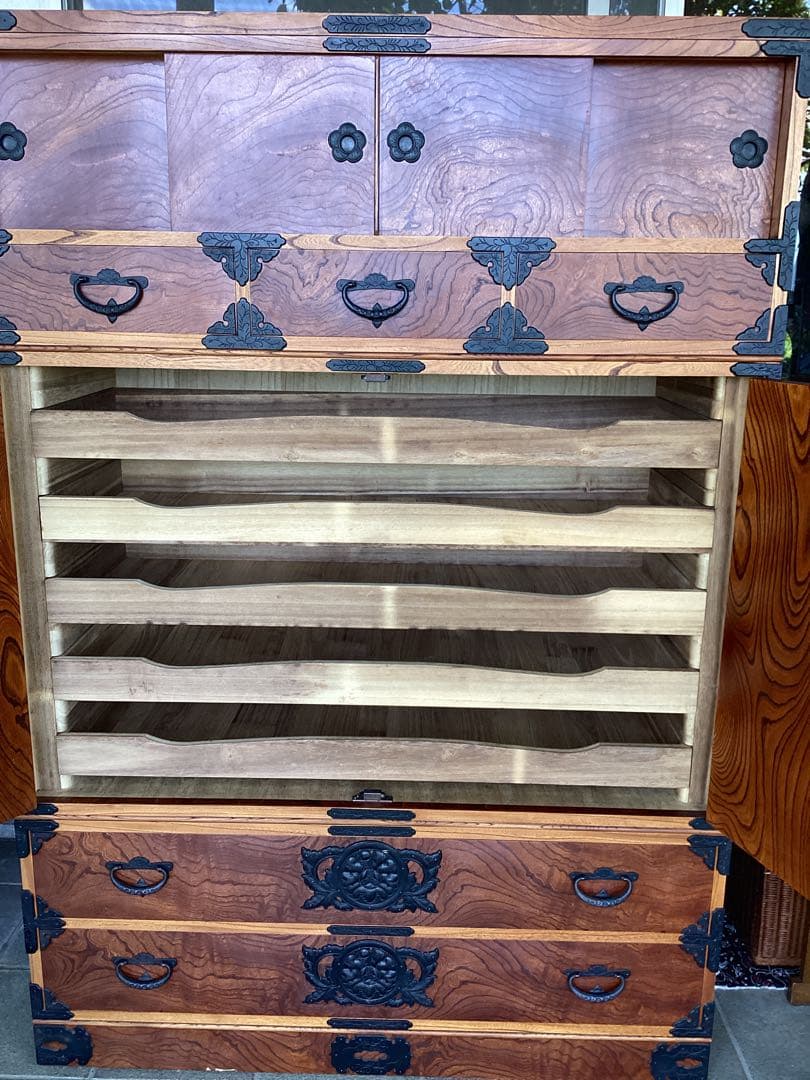 時代箪笥　民芸箪笥　装飾金具　和箪笥　欅　整理箪笥