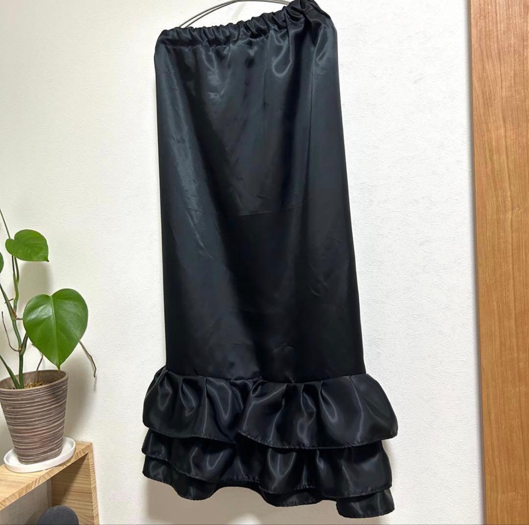 【新品・未使用】スカート裾除け　黒サテン フリル3段