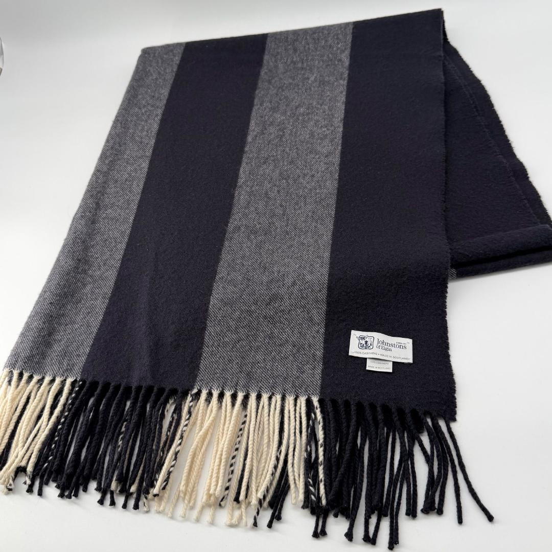 15463✨美品✨ジョンストンズ カシミヤ100% 大判 マフラー ストライプ