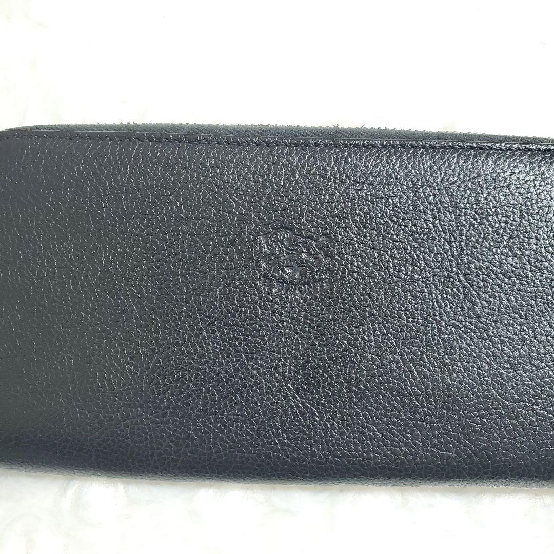 【美品】イルビゾンテ 長財布 ラウンド ロゴ型押し オールレザー ブラック 黒