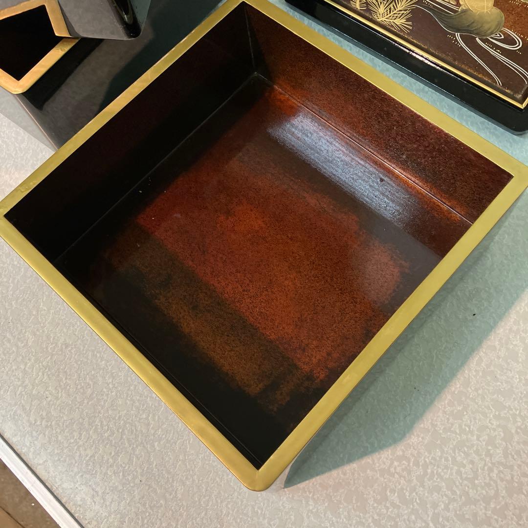 重箱　昭和レトロ　鶴亀　2段重箱　2セット　骨董品　台付