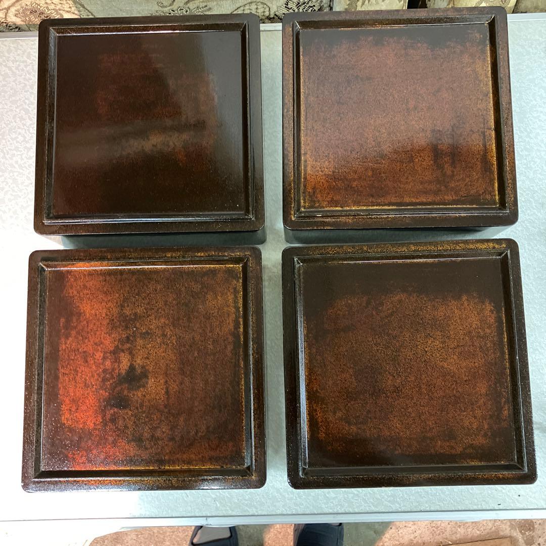 重箱　昭和レトロ　鶴亀　2段重箱　2セット　骨董品　台付