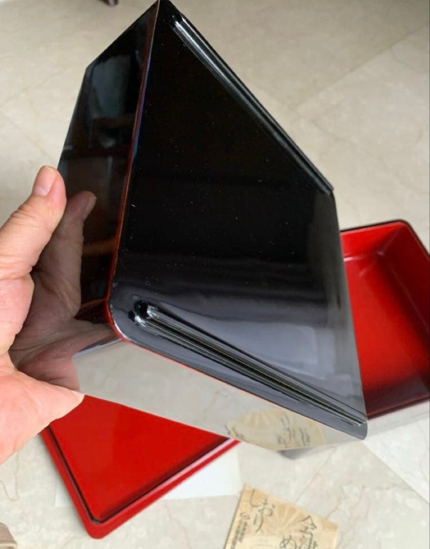 送料込み　未使用　会津塗り　白木屋　ため塗り　三段重