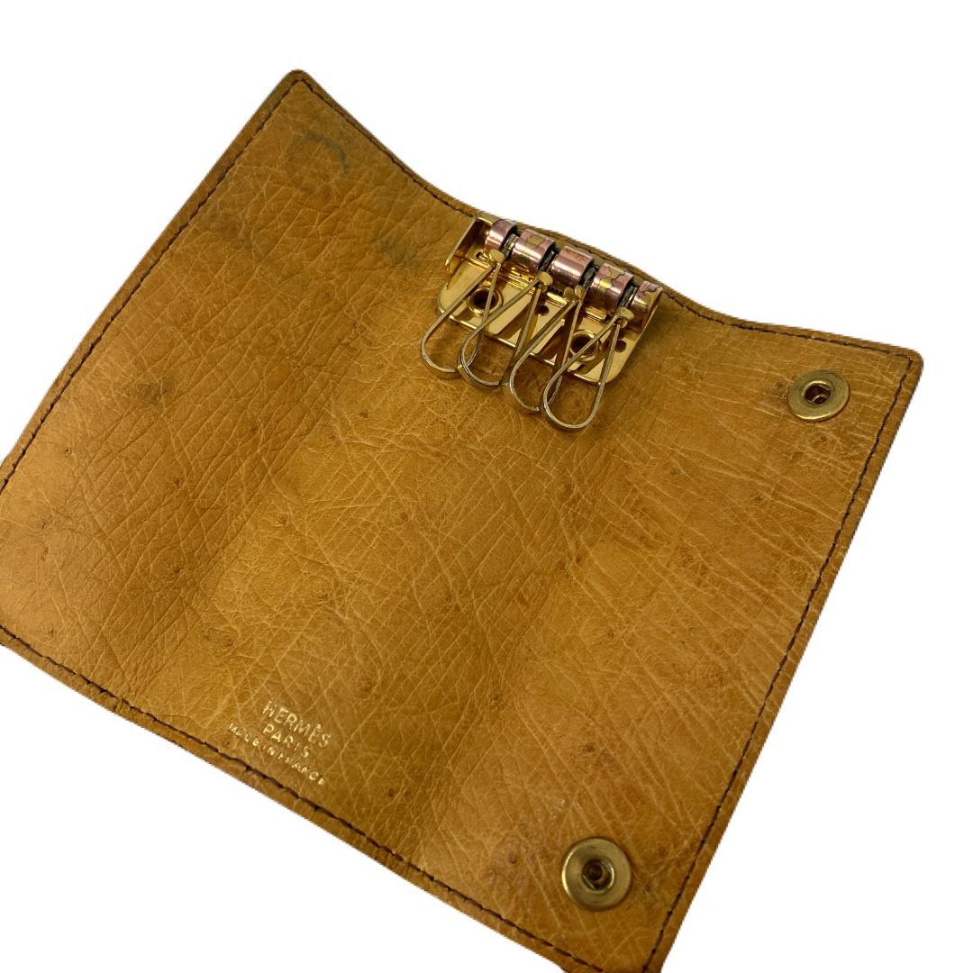 エルメス 4連 キーケース オーストリッチ ブラウン キャメル セリエボタン