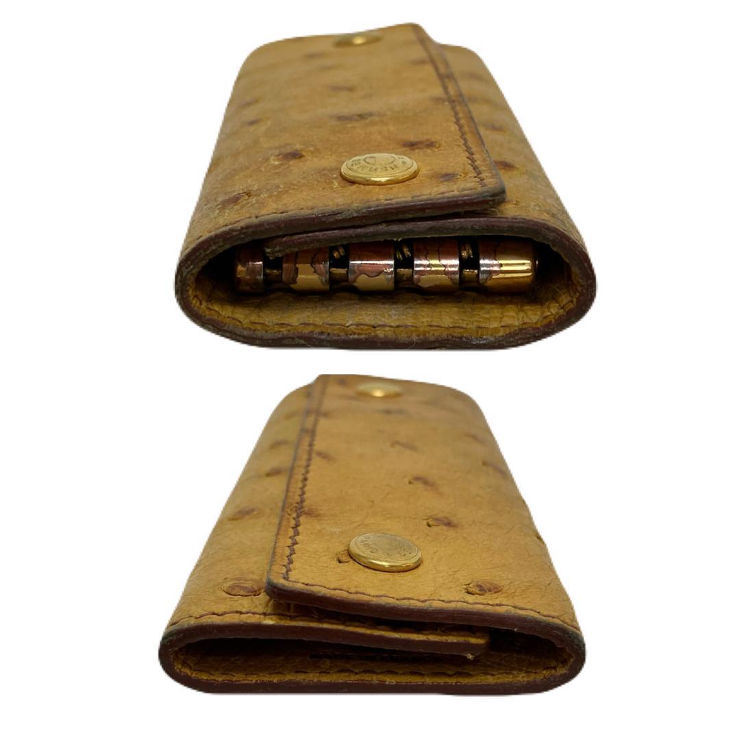 エルメス 4連 キーケース オーストリッチ ブラウン キャメル セリエボタン