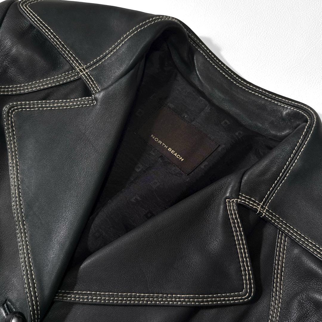 定価15万 ノースビーチ 本革 ラムレザー ベルト Aライン コート ラムスキン