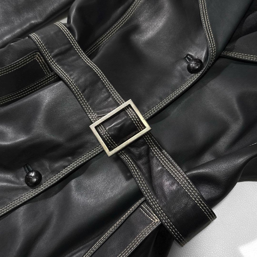 定価15万 ノースビーチ 本革 ラムレザー ベルト Aライン コート ラムスキン