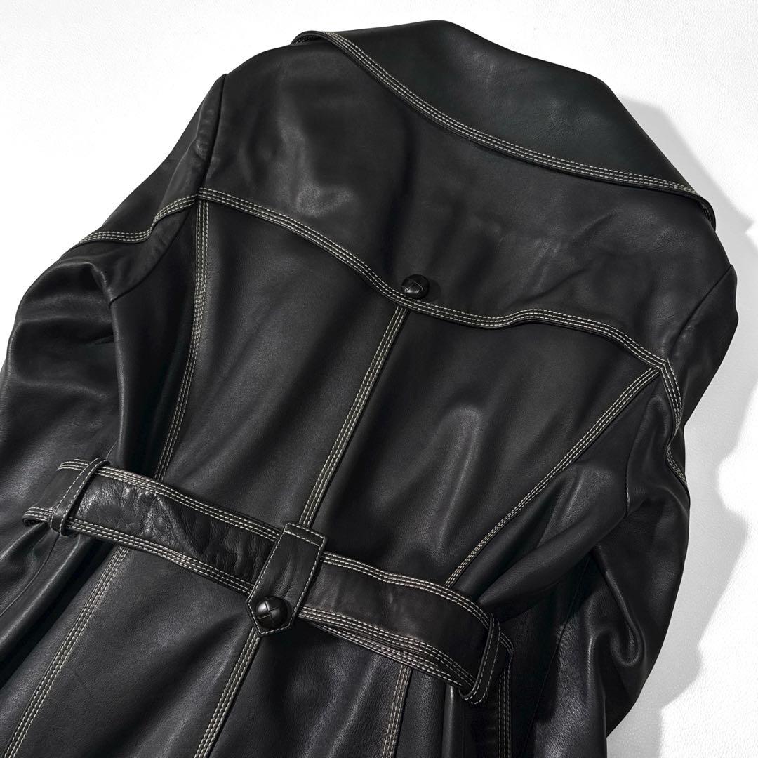 定価15万 ノースビーチ 本革 ラムレザー ベルト Aライン コート ラムスキン