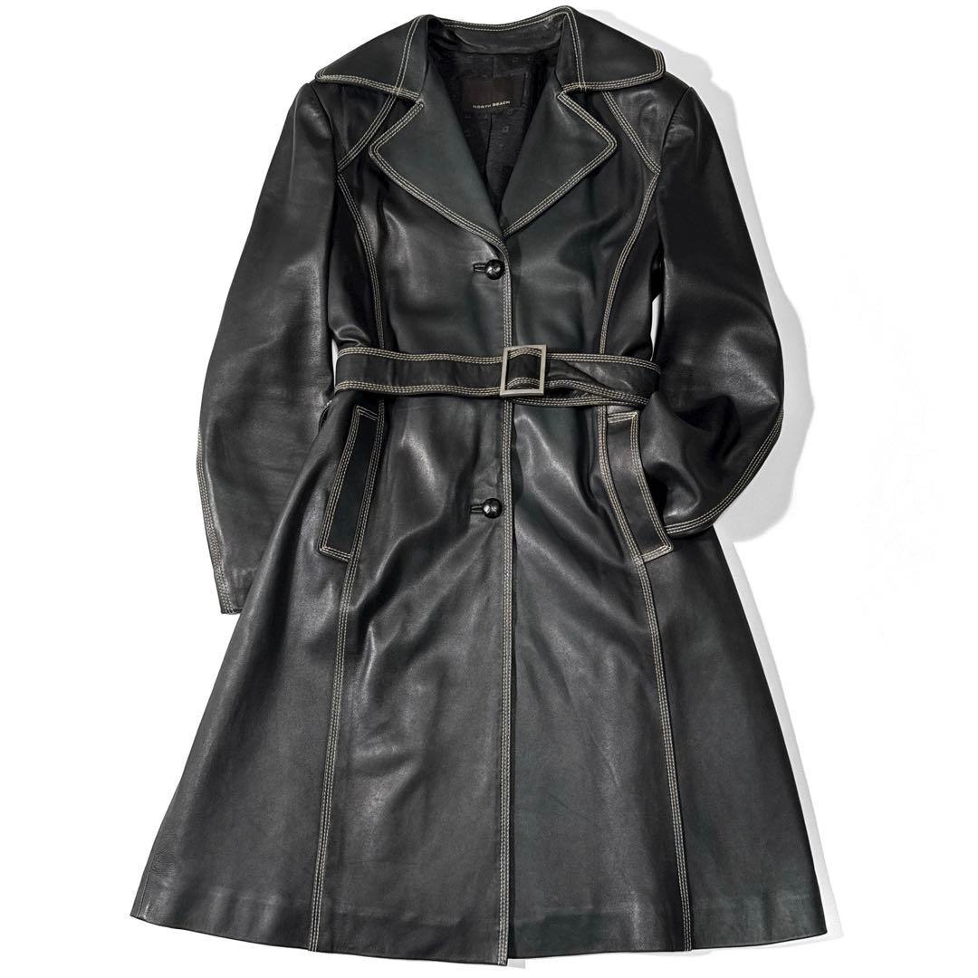 定価15万 ノースビーチ 本革 ラムレザー ベルト Aライン コート ラムスキン