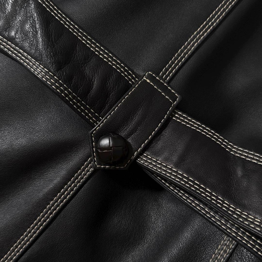 定価15万 ノースビーチ 本革 ラムレザー ベルト Aライン コート ラムスキン