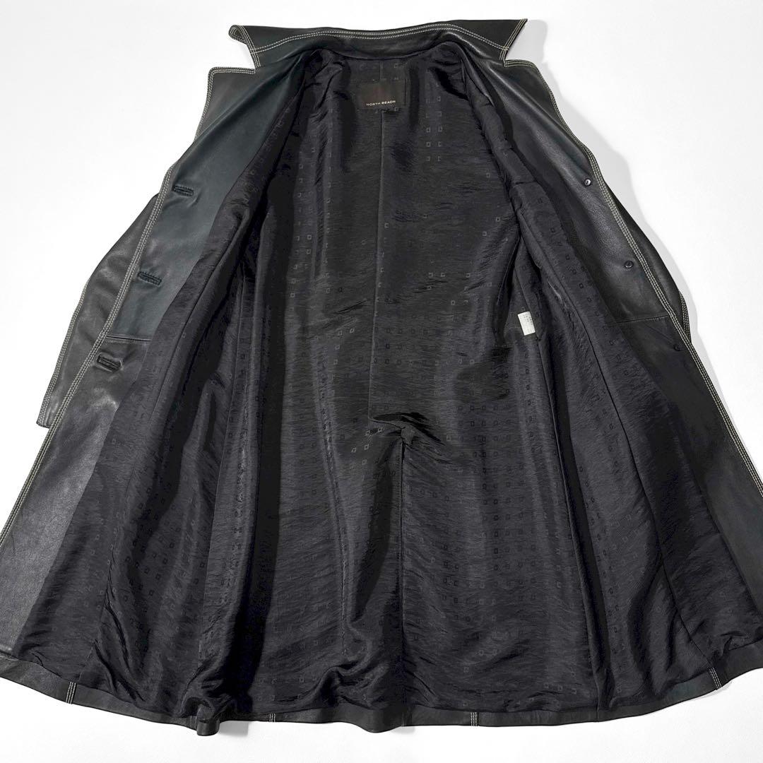 定価15万 ノースビーチ 本革 ラムレザー ベルト Aライン コート ラムスキン