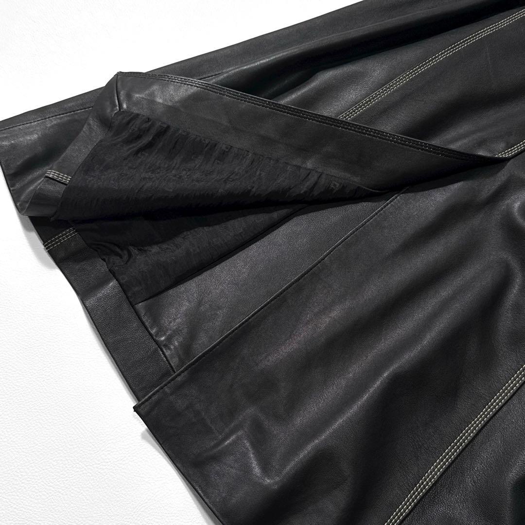 定価15万 ノースビーチ 本革 ラムレザー ベルト Aライン コート ラムスキン