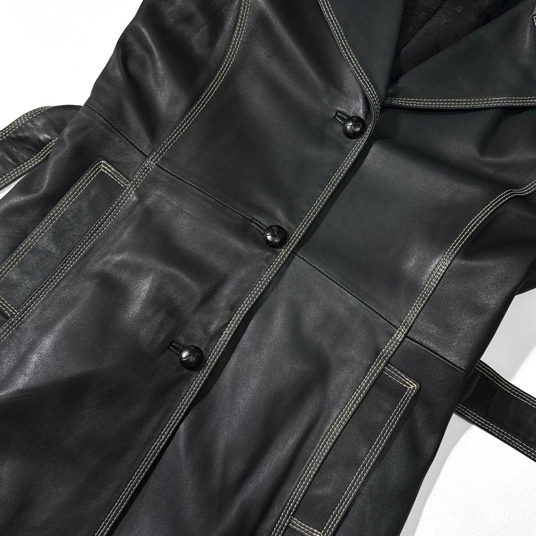 定価15万 ノースビーチ 本革 ラムレザー ベルト Aライン コート ラムスキン