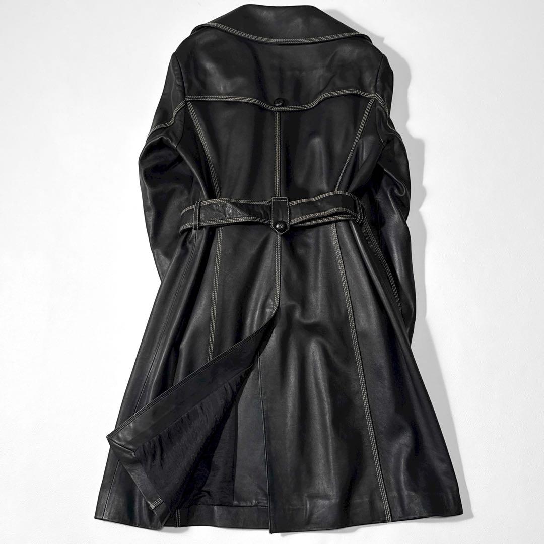 定価15万 ノースビーチ 本革 ラムレザー ベルト Aライン コート ラムスキン