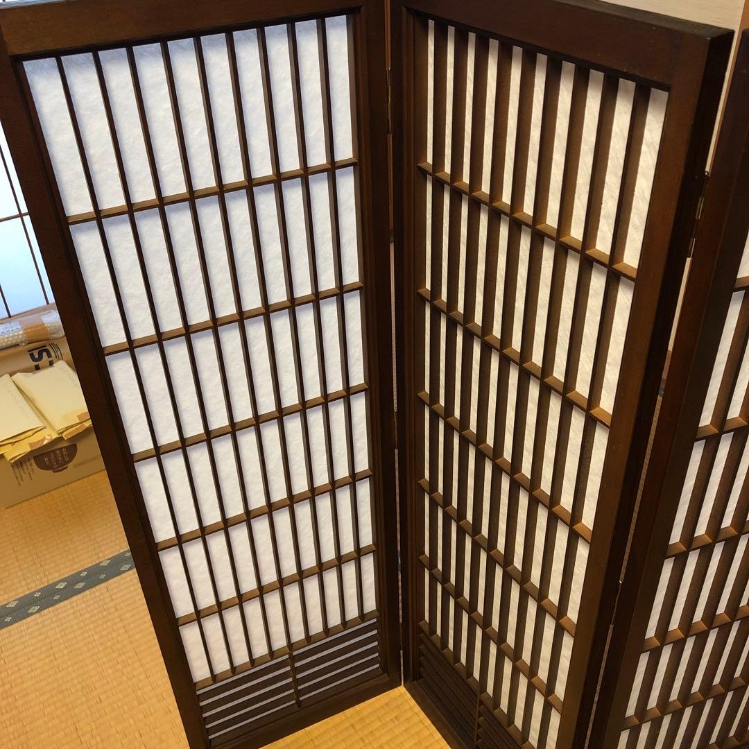 衝立　和風木製パーテーション 4連式