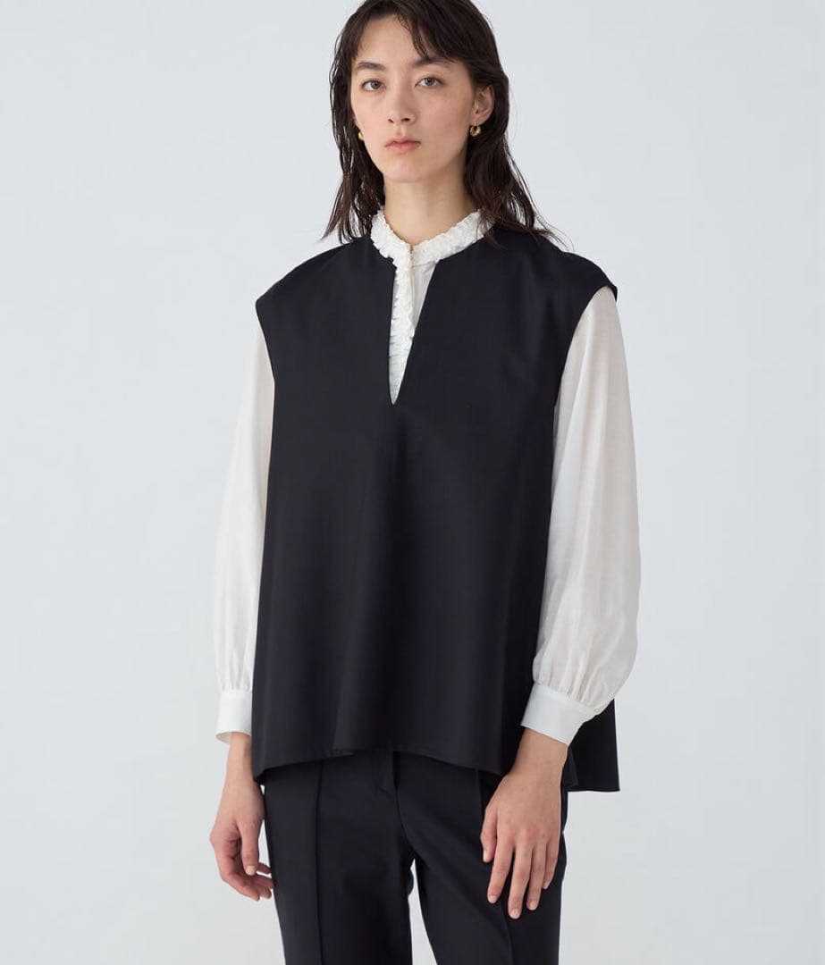 極美品 25ss トゥモローランド スーパーウールウィーヴ レイヤードブラウス