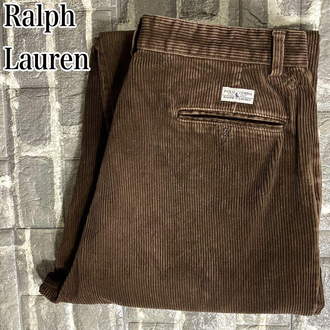 ポロバイラルフローレン 太畝コーデュロイパンツ ブラウン 34×32 古着
