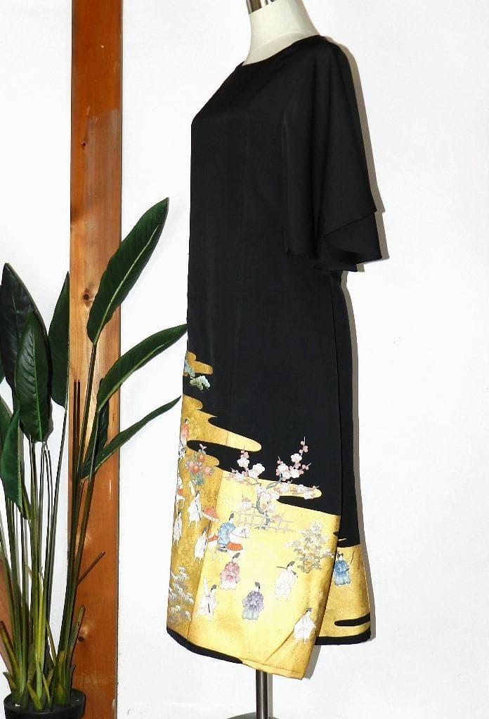 留袖　ワンピース　ドレス　フレアー袖　手書き友禅染　正絹　461　夢ちりめん