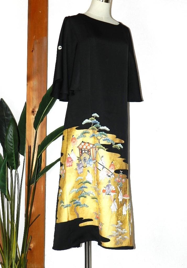 留袖　ワンピース　ドレス　フレアー袖　手書き友禅染　正絹　461　夢ちりめん