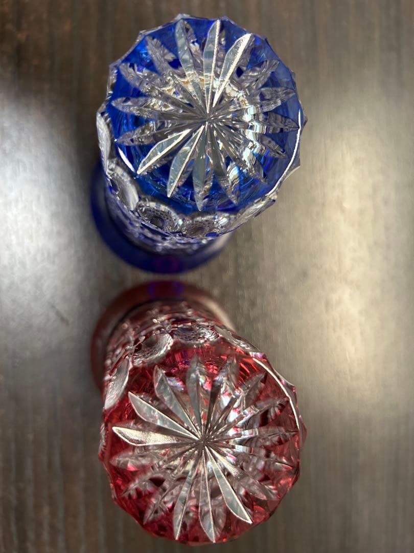 江戸切子　タンブラー　八角籠目　セット（瑠璃、赤）