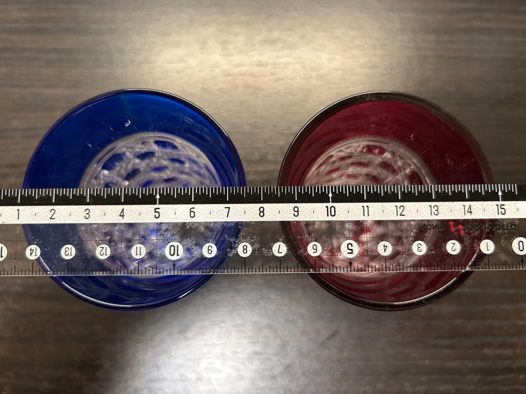江戸切子　タンブラー　八角籠目　セット（瑠璃、赤）