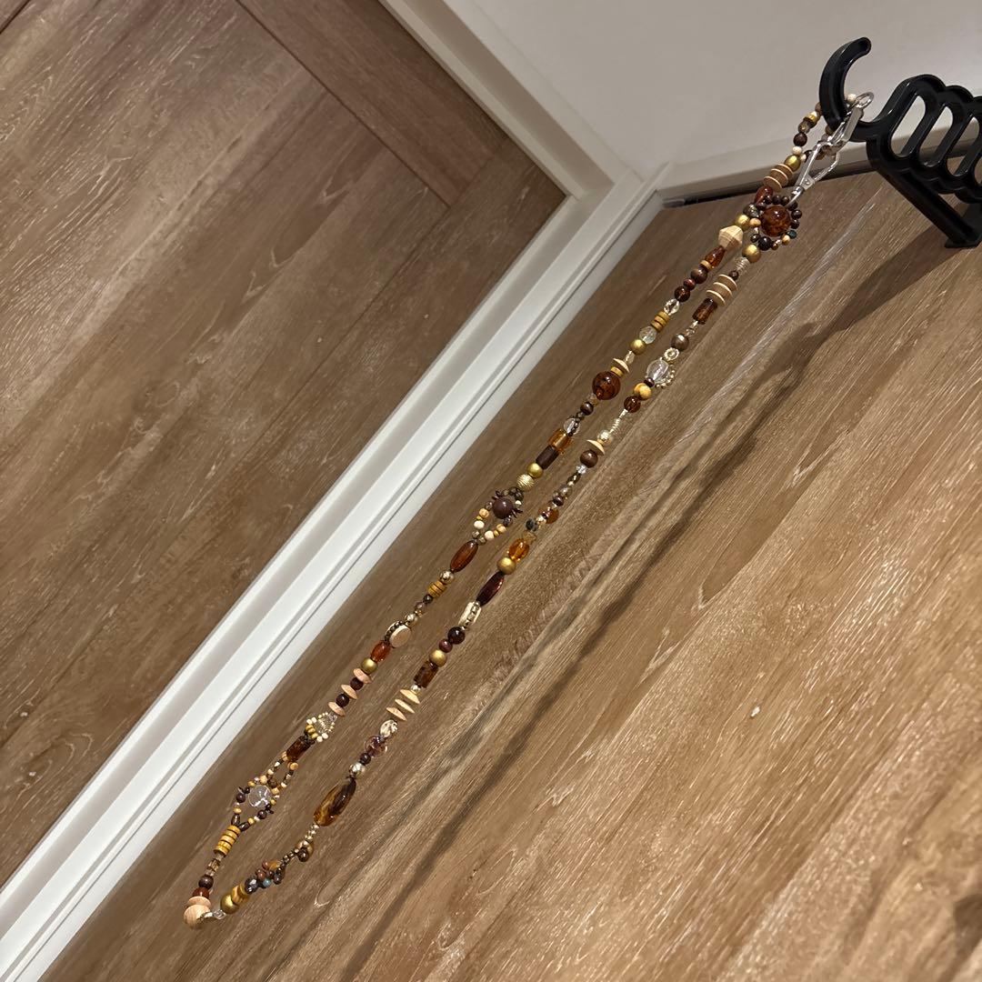 新品未開封satoko oishi ウッドビーズ　スマホストラップ　ネックレス