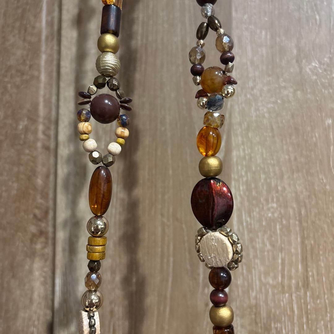 新品未開封satoko oishi ウッドビーズ　スマホストラップ　ネックレス