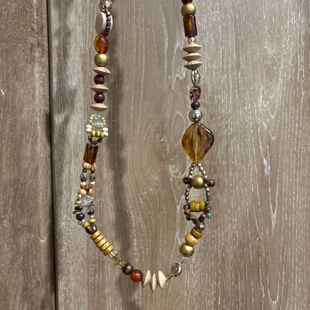 新品未開封satoko oishi ウッドビーズ　スマホストラップ　ネックレス