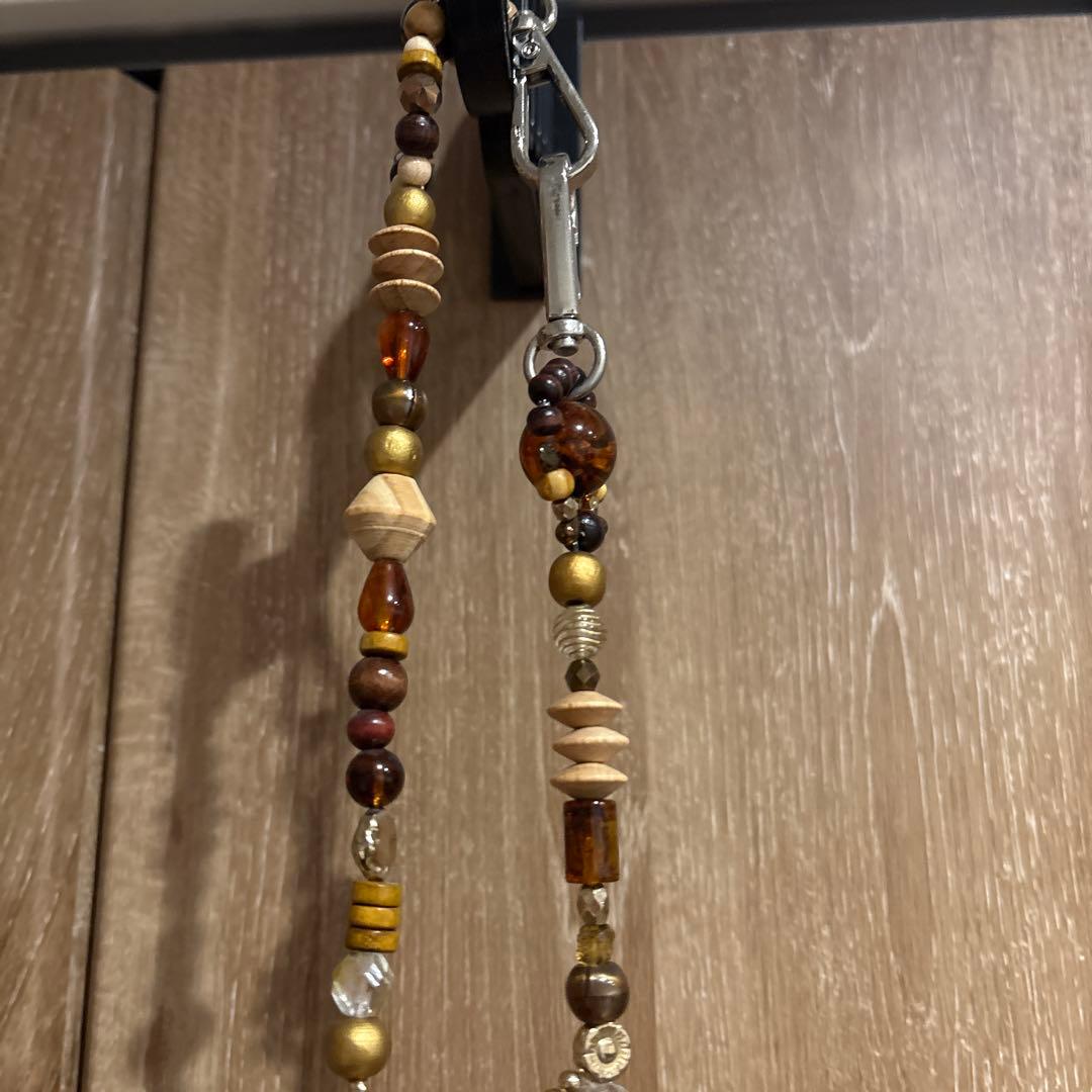 新品未開封satoko oishi ウッドビーズ　スマホストラップ　ネックレス