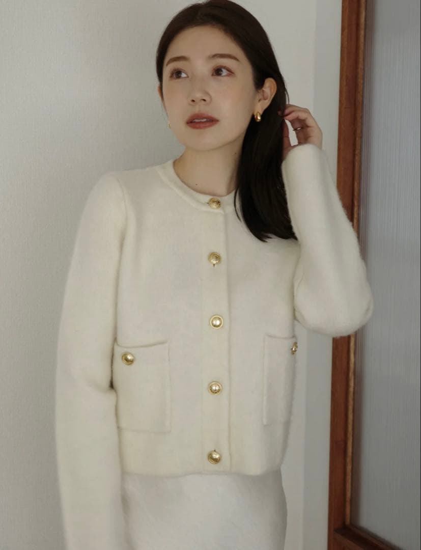 antuans カシミヤブレンドノーカラーニットジャケット