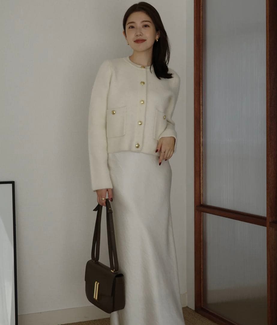 antuans カシミヤブレンドノーカラーニットジャケット