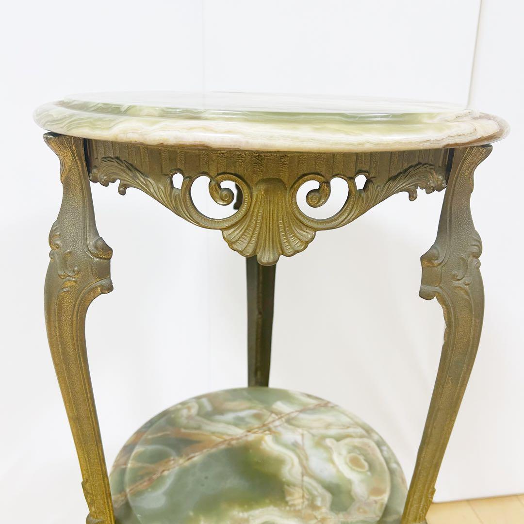 大理石 真鍮 オニキス 2段 サイドテーブル 黄銅 華台 西洋家具　アンティーク