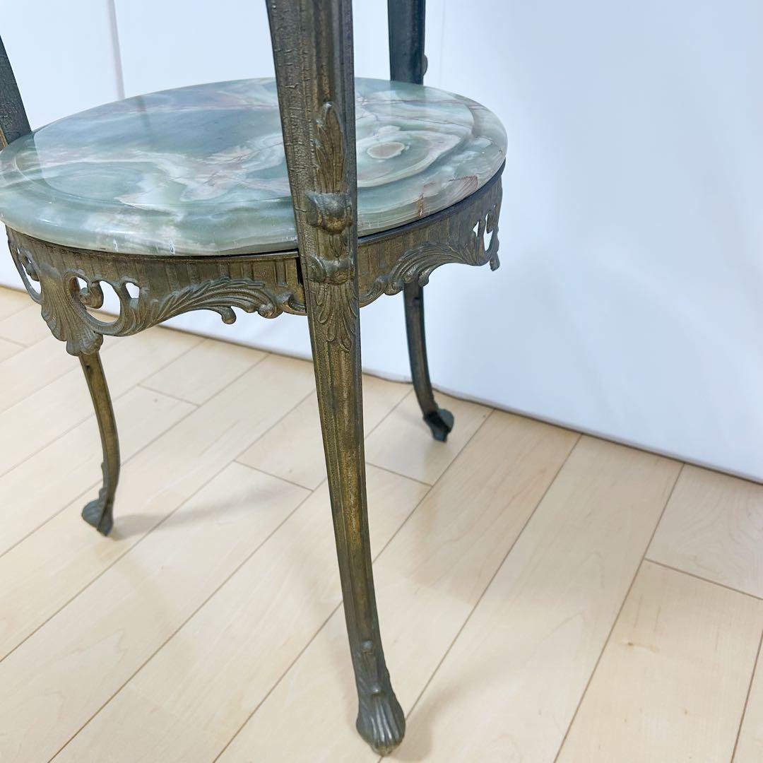 大理石 真鍮 オニキス 2段 サイドテーブル 黄銅 華台 西洋家具　アンティーク