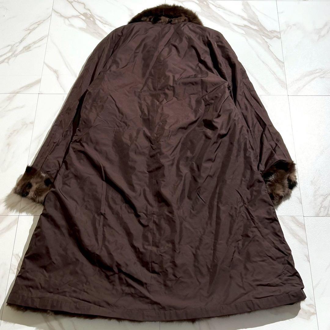 着丈約106cm✨ ロシアンリス ロングコート 本毛皮 デザイン入り ブラウン