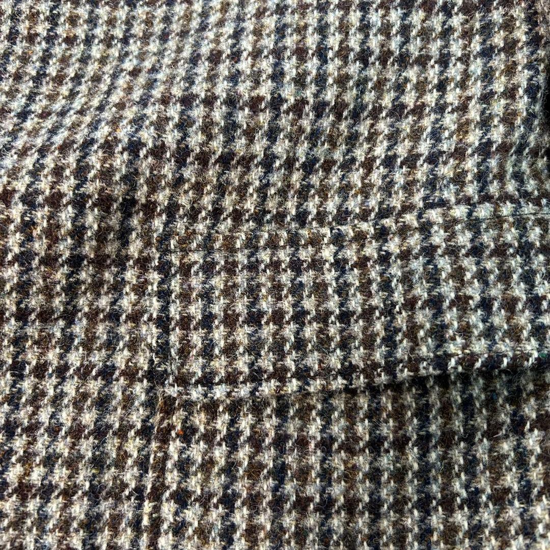 ウール　テーラードジャケット　レトロ　千鳥柄　総柄　ハリスツイード