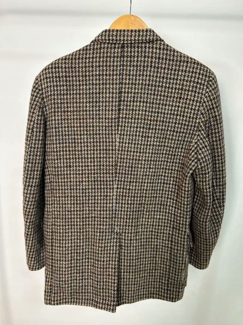 ウール　テーラードジャケット　レトロ　千鳥柄　総柄　ハリスツイード
