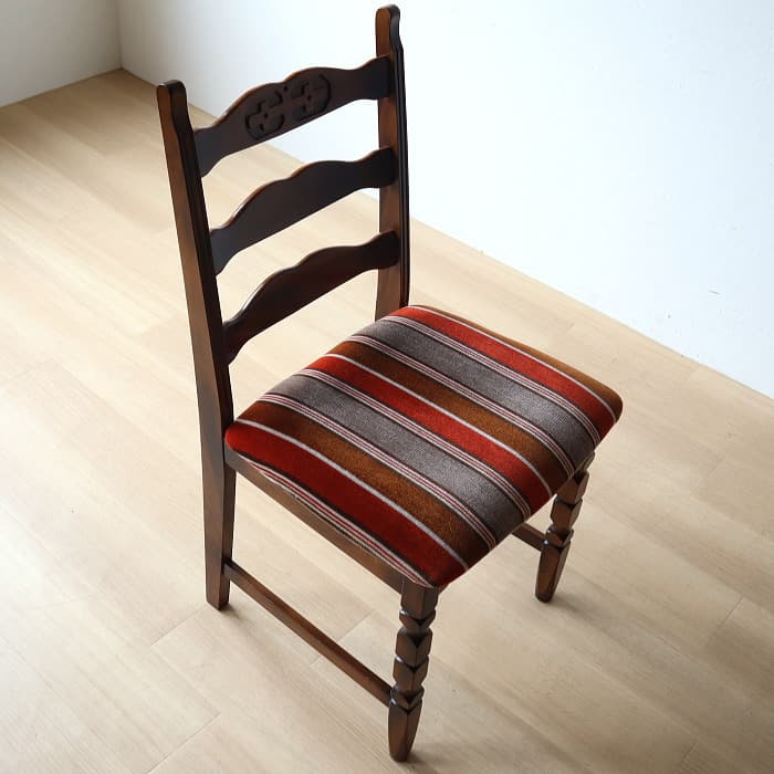 カリモク コロニアル ダイニングチェア レトロ ストライプ モケット